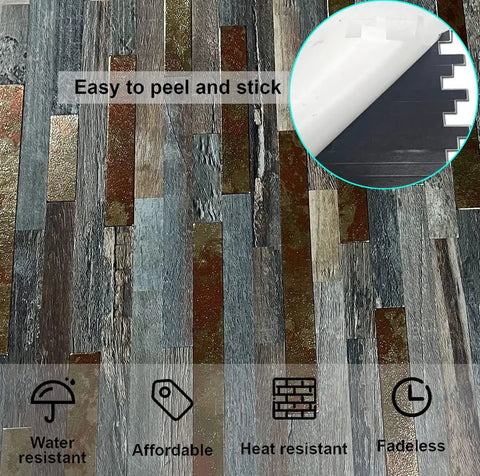 Peel And Stick Backsplash Tiles 10 Sheet Set PVC Metal Look Self Adhesive For Kitchen And Bathroom Walls Easy DIY No Fuss Grey And Silver Finish No Grout Required showing close-up details and features like water resistance and affordability.