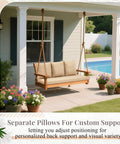 Four Pack Porch Swing Cushions With Pillows For 3 Seater Patio Benches, Waterproof Outdoor Cushions on a porch swing.