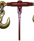 Ratcheting Load Binder For One Half To Five Eighths Inch Straps Premium Matte Finish Forged Fifteen Point Five Inch One Piece Handle Heavy Duty Take Up Ten Inch Barrel Maroon Powder Coat Fifteen Thousand Lbs Capacity Yellow Dichromate Eye Grab Hook
