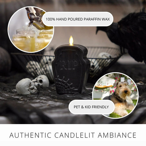 Dope Flameless Dual Moving Flame Skeleton Skull Candle With Real Wax Look LED Unscented Nightlight Timer Black Gothic Halloween Decor