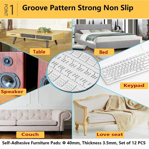 Lockdown Grip Non Slip Furniture Pads 12 Pack Clear Anti Skid Grippers For Hardwood Floors Durable Rubber Base under table and couch