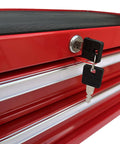 Close-up of Industrial Two Drawer Portable On The Go Metal Tool Chest Cabinet 26 Inch Wide Middle Box with lock and key
