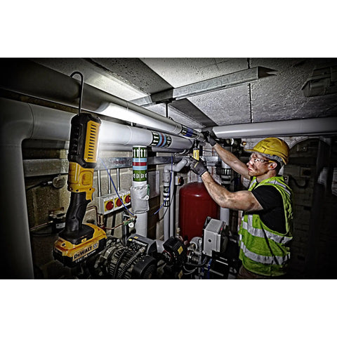 Worker using 20V Max LED Work Light Bare Tool Only With Pivoting Head No Fuss Setup Three Bright LEDs 1000 Lumens High
