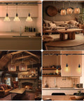 Three Light Hemp Rope Plug In Pendant Light With Woven Rattan Shade And Adjustable Cord Switch For Rustic Farmhouse Decor displayed in kitchen and living room settings.