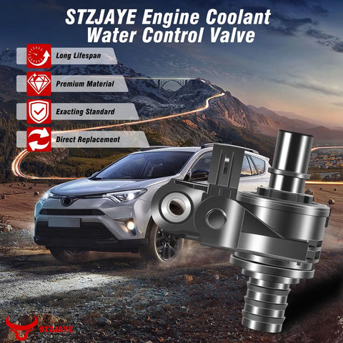 Keep Your Ride Comfy With This 16671 25010 Heater Control Valve Compatible With Toyota Camry Avalon Rav4 And Lexus Es300h Direct Connect Coolant Bypass Valve Quick Install Solid Durability displayed with a car and mountain backdrop.