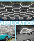 Hexagon Led Garage Light for Garage and Workshop Beaming 6500K Daylight with 23 Grid Design White Border High Lumen Shop Lights