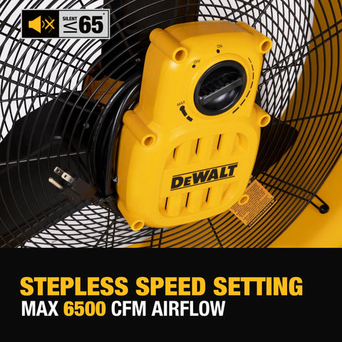 Close-up of the control panel on the Beefy Workhorse 24 Inch Industrial Drum Fan With High Velocity Airflow, Yellow fan.
