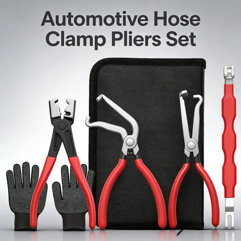 5 Piece Electrical Disconnect Pliers Kit With Gloves For Quick Release Auto Connector Tool For Fuel Lines Wiring Sensors And Coils Car Truck Repair Heavy Duty Set Red displayed