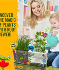 Mother and child using Hands On Kid Friendly Root Viewer Planting Kit With Seeds And Garden Supplies For Home And Classroom STEM Learning Dual Growth Options Soil Or Hydroponic Fun Gifts For Ages 6 And Up indoors