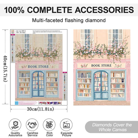 4 Pack Bookstore Diamond Art Kits For Adults, 5D Diamond Painting Sets Pink Book Shop For Beginners, canvas and preview image