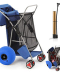 Foldable Beach Cart With 12 Inch Balloon Wheels That Rolls Smooth On Sand And Grass 100 Pound Capacity Wagon With Aluminum Frame