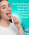 Woman using Two Pack Stainless Steel Tongue Scraper For Adults With Travel Case No Fuss 420 Medical Grade Tongue Cleaner For Fresh Breath