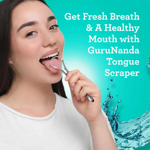 Woman using Two Pack Stainless Steel Tongue Scraper For Adults With Travel Case No Fuss 420 Medical Grade Tongue Cleaner For Fresh Breath