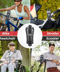 Universal Cup Holder For ATV And Motorcycle Handlebar Water Bottle Mount used on bike, stroller, wheelchair, and scooter