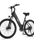 Cityone 26 Inch Electric Bike for Adults With 750W Peak Power, Step Through Frame, 40 Mile Range, Black, side view.