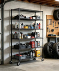 Heavy Duty 6 Tier Wire Shelving Rack On Wheels NSF Certified Steel Shelves With 2100Lbs Capacity Adjustable Height Beefy Construction Built To Last Ideal For Closet Pantry Basement 18x45x82 Inches Black in garage