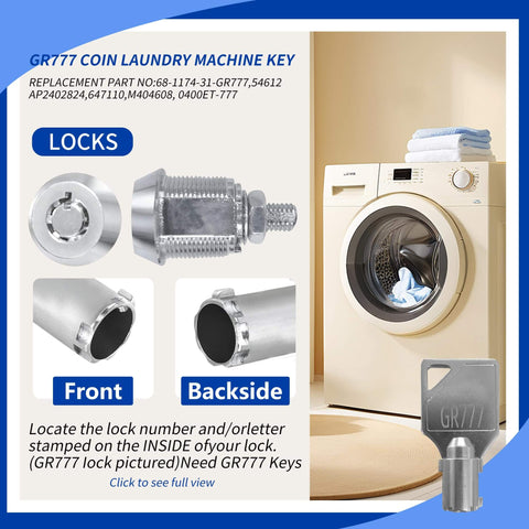 Five Key Set For Commercial Washer And Dryer From Speed Queen Includes GR777 GR800 GR888 GR100 GR999 Coin Laundry Keys for locks