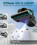 Heavy Duty Handheld Mattress Vacuum Cleaner With Knockout 15Kpa Suction, UV-C light shown cleaning fabric surface.