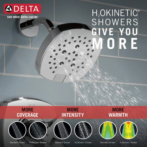 Stryke 14 Series Single-Function Shower Faucet Set With H2Okinetic PowerDrench Shower Head, Chrome Finish; shower in use