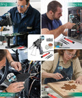 Collage of people using 60W Auto Feed Soldering Iron Gun Kit With Adjustable Temperature LCD Display in various settings