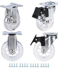 Clear Three Inch Caster Wheels Set Of Four showing heavy duty polyurethane rollers and metal brackets with swivel and fixed mounts.