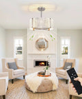 Living room with Dimmable Crystal Ceiling Fan With Remote Light Fandelier Chandelier Style Modern Ceiling Fan Light Combo