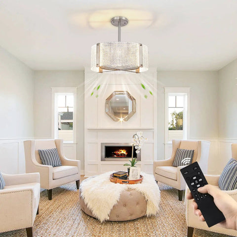 Living room with Dimmable Crystal Ceiling Fan With Remote Light Fandelier Chandelier Style Modern Ceiling Fan Light Combo