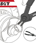 Diagram of Heavy Duty Snap Ring Pliers Set Pro Grade With 10 Piece Internal And External Circlip Pliers on circular part.