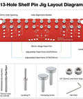 Top Rated 2 In 1 Shelf Pin Jig And Hinge Jig With 13 Alignment Holes For 1/4 Inch And 5mm Cabinet Hardware Drill Guide layout diagram.