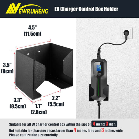 Wall Mount EV Charger Holder With SAE J1772 Nozzle Holster And Cable Organizer Plus Control Box Dock For Tesla And Standard Chargers, 4.5 x 3.5 x 3.3 inches.