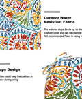 Set Of 4 Outdoor Chair Cushions With Ties Water Repellent Patio Seat Cushions 17 In By 16 In By 2 In Round Corner Paisley Multi close-up