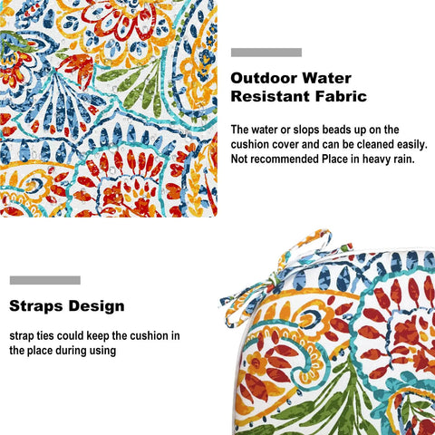 Set Of 4 Outdoor Chair Cushions With Ties Water Repellent Patio Seat Cushions 17 In By 16 In By 2 In Round Corner Paisley Multi close-up