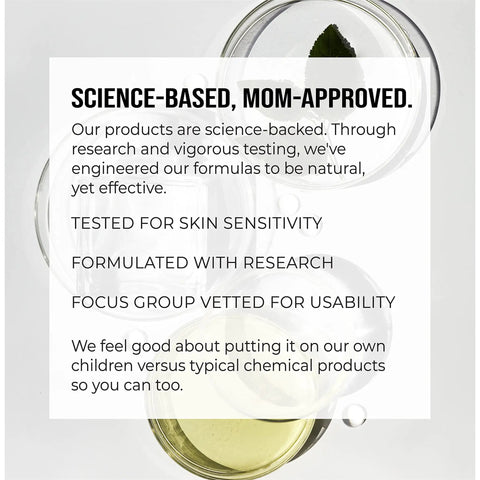 Text on petri dish background highlighting product safety and efficacy for Mosquito Bite Itch Relief Patch For Kids All Natural With Aloe And Witch Hazel.