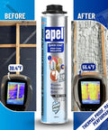 Before and after of wall insulated with Spray Foam Insulation Kit With 12 Cans, Self Expanding Polyurethane Foam For Heat And Acoustic Insulation.