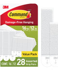 Damage-Free Picture Hanging Strips For Smooth Surfaces, 28 Pairs White Medium 10 Lb And Large 15 Lb, 56 Strips Total package