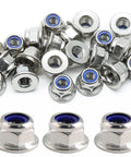 20 Piece M6 Self Locking Nut Set With Flange, 304 Stainless Steel Nylon Insert Anti Loosening Nuts, Bright Finish