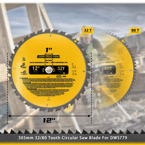 Upgraded 2 Pack 12 Inch Miter Saw Blade With 80 Tooth And 32 Tooth Tungsten Carbide For Fine Finish Cutting Professional