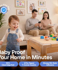 Knockout Baby Proofing Corner Guards And Edge Protective Tape 16 Feet Clear Cabinet Safety Strip With Four Rounded Corner Caps in a living room.