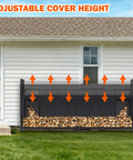 8 Foot Heavy Duty Firewood Rack With Waterproof Cover adjustably positioned outside a house showing freestanding use