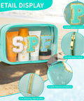 Clear Sunscreen Zipper Bag For Beach And Pool, Waterproof See Through Makeup Pouch With Glitter Sun Design on sand