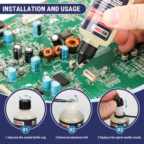 Using Liquid Solder Flux Dropper Kit 60mL No Clean Rosin Flux For Electronics Soldering Two 30mL Bottles Easy Squeeze Bottle