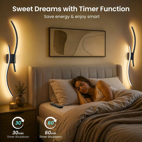 No Brainer Wireless Led Wall Sconces With Rock Solid 10000Mah Battery, 3CCT Lighting Tweak, Slick Black Shell, Quick Snap Install, Long Enduring Rechargeable Home Accent 2 Pack in a cozy bedroom setting.