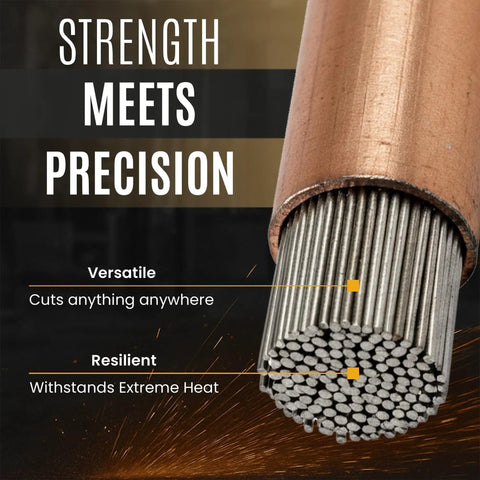 Close-up of Heavy Duty Prime Cut Exothermic Cutting Rods For Exothermic Torch Kits Industrial-Grade Metal Cutting One Quarter Inch By Eighteen Inch Pack Of 50 Cuts Steel Cast Iron Aluminum Stainless Titanium And Concrete With Fast Ignition