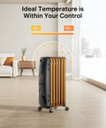 Big Room Electric Oil Filled Radiator Heater With Dual Knobs 1500W Fast Heat Quiet Space Heater in a bright living room