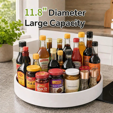 11.8 Inch Lazy Susan For Refrigerator And Pantry, Round Kitchen Turntable Spice Rack Organizer with sauces and condiments.