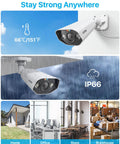 Rock Solid 5MP PoE Outdoor Security Cameras With Slick AI Person And Vehicle Detection Built Hella Tough For Extreme Weather Featuring Quick Ethernet Hookup And Seriously Crisp Video mounted on a wall, weatherproof, ideal for outdoor use.