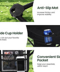 Features of Two Pack Portable Camping Chairs with anti-slip mat, mesh cup holder, convenient side pocket, black design.