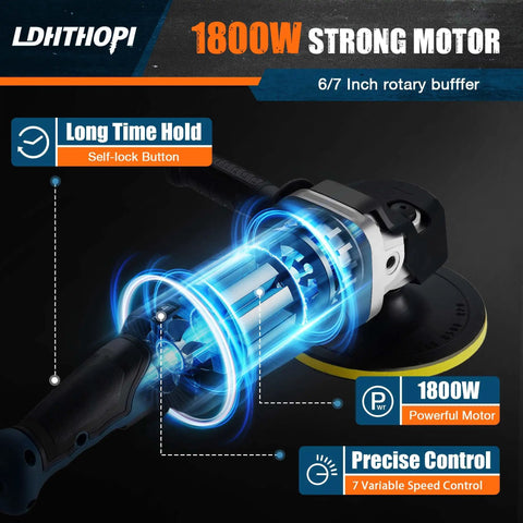 Top Shelf Heavy Duty Workhorse 1800W Rotary Buffer Polisher Waxer Machine detailed view of power motor with speed control feature.