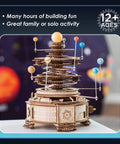 DIY Solar System Wood Puzzle Kit For Teens And Adults, 14 Inch Tall 3D Solar System Model, wooden orrery with LED moving planets