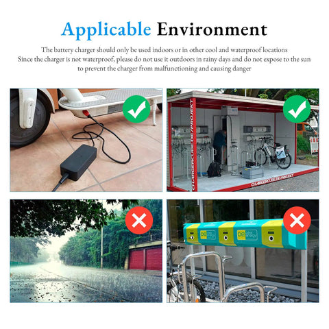 Universal 42V 2A Electric Scooter Charger With 71W Max Output indoor and safe use environments, avoiding rain and sun.